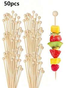 100支7英寸竹制鸡尾酒吸管和串签，适用于开胃菜、鸡尾酒、派对、休闲餐饮、蛋糕装饰、水果甜点、婴儿派对、生日、婚礼和其他场合。天然材质。 - 白色 - 查看 8
