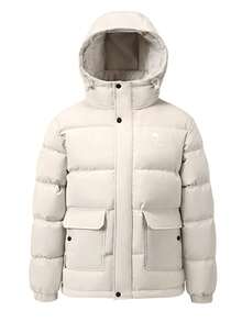 CAMEL CROWN Men's Thick Down Jacket, Suitable For Autumn/Winter, Warm, Hooded, Down Filled, Waterproof, Insulated - Light Khaki - View 4