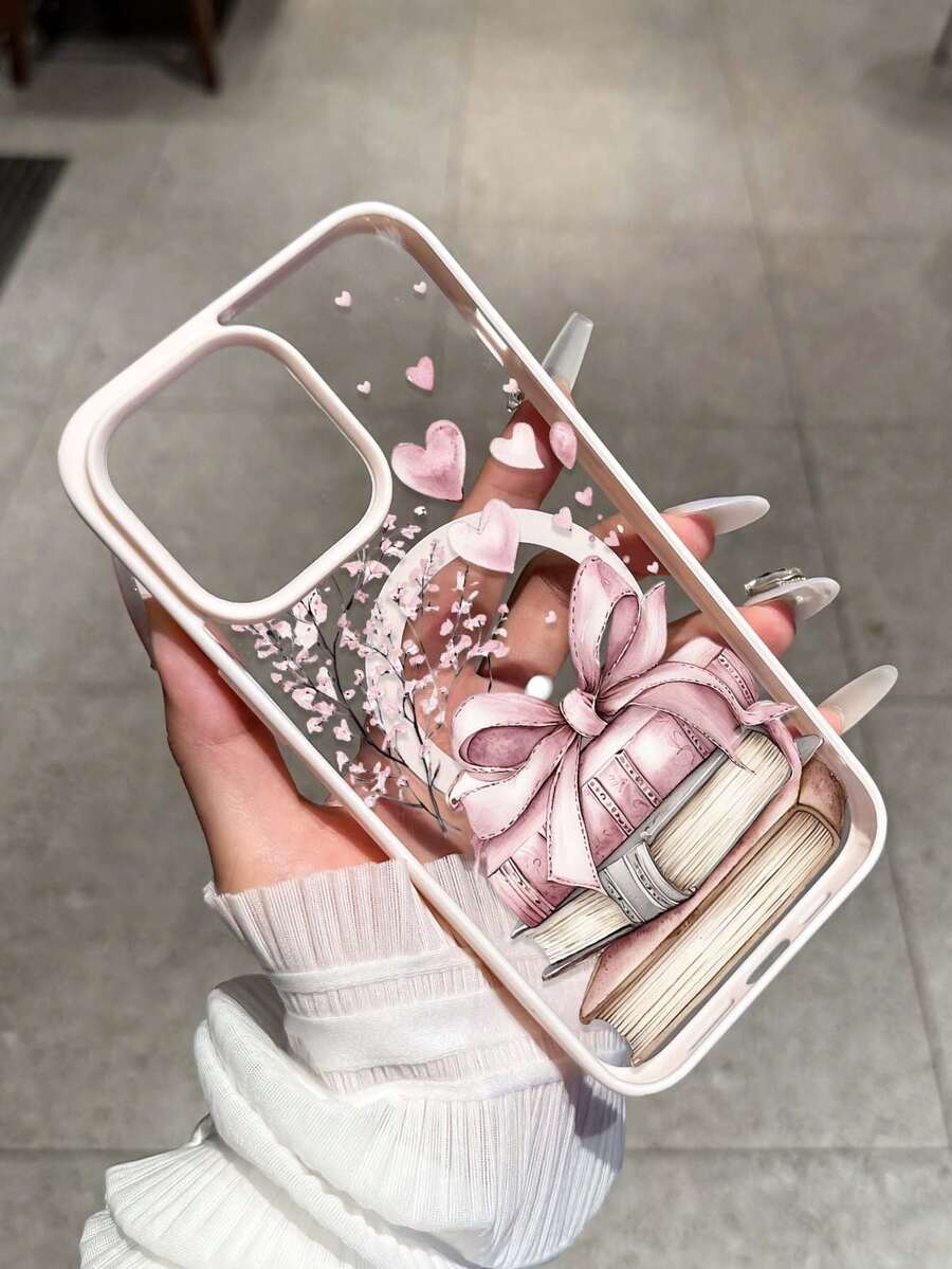 Ốp lưng điện thoại màu hồng có nam châm hình sách, cành cây và trái tim, tương thích với Samsung S24/S25/S23 dòng S và A55/A15/A15 dòng A, Apple 17, 16 Pro Max, 14, 13, 12, 11 Pro Max, XS Max, X, XR, 8, 7, Plus, Mini. Thích hợp làm quà sinh nhật, quà cho bạn gái, bạn trai hoặc sử dụng cá nhân. - Hồng - Xem 1
