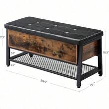 VASAGLE Industrial Storage Bench Bed End Stool with Padded Seat and Metal Shelf Sturdy Steel Frame 39.4 L x 15.7 W x 18.5 H 100 x 40 x 47 cm Rustic Brown + Black - Multicolor - Ver 3