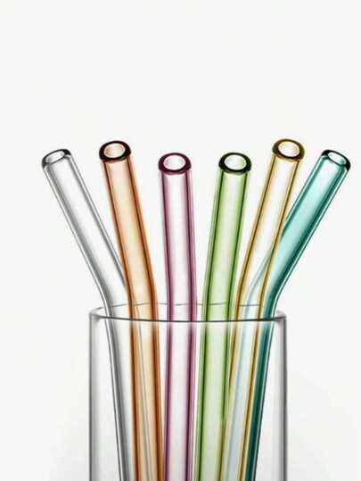 10pcs Colorful, Attractive Heat-Resistant Glass Straws, Suitable For Milk Tea, Coffee, Juice And Other Beverages, Applicable For Parties, Gatherings, Valentine's Day, Back To School, Cup Accessories
