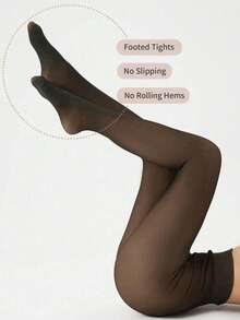 1 Pair Thick Warm Pantyhose, Women's High Elasticity, Sheer - Black - View 5
