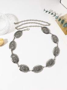 New Bohemian Style Metal Waist Chain, Women's Fashion Vintage Carved Waist Belt Body Chain Jewelry - Silver - View 3