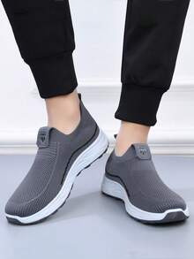 男士休闲套脚运动鞋，软底，防滑，舒适，百搭，轻便透气，适合户外穿着，春夏皆宜，黑色针织鞋面，休闲跑步鞋 - 灰色 - 查看 8