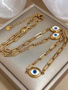 时尚粗金链项链，饰有辟邪眼吊坠 - 具有精神保护意义，大胆的日常休闲饰品，打造时尚造型，男女皆宜，情人节礼物 - 彩色 - 查看 1
