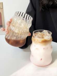 1个/4个 530毫升/18.65盎司 云纹玻璃杯，不对称造型饮用玻璃杯，带吸管咖啡杯，带吸管波纹玻璃杯，波浪形透明玻璃水杯，罗纹玻璃饮用玻璃杯，波浪形鸡尾酒杯 - 彩色 - 查看 6