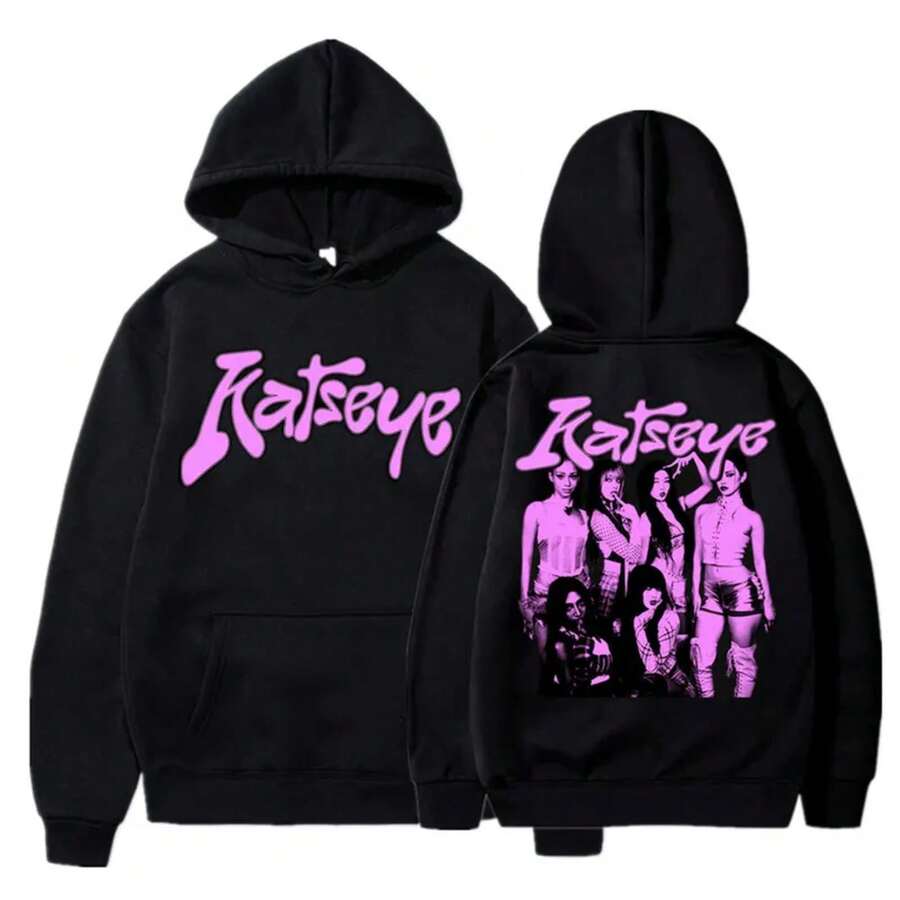 Kpop Katseye Member Classic Hoodies Korean Fashion Pop Music Aesthetic Sportwear Men Women Fleece Oversized Tracksuit Streetwear - 藏蓝色 - 查看 1