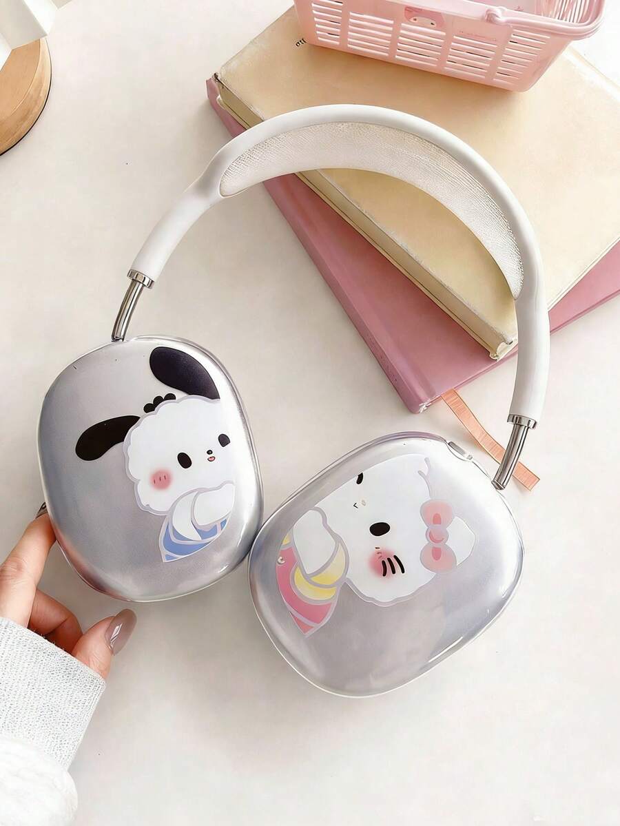 SANRIO 1 par de funda protectora para auriculares con diseño de orejas de cachorro de dibujos animados y gato KT, apta para AirPods Max/Max 2da generación - Funda inalámbrica Bluetooth para auriculares over-ear, diseño de orejas lindas, carcasa suave minimalista y creativa (auriculares no incluidos) - transparente - Ver 1