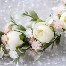 YAZILIND White Rose Flower Crown For Women – Boho Floral HA 11LO Headpiece With Pink Accents For Bridal, Festivals, Photoshoots, And Parties,9-Beige - 9-米色 - 查看 8