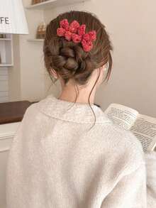 5 Peças Pentes de Cabelo com Laço Vintage Tricotados para Mulheres, Acessórios de Cabelo Doces e Fofos para Meninas, Presilhas de Cabelo com Laço Tricotado Versáteis e da Moda, Presilhas e Grampos de Cabelo Multifuncionais, Pente Lateral, Tiara