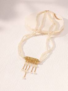 Herseygold 1 件中东奢华镀金珍珠项链，阿拉伯新娘婚礼项链，女士节日庆祝礼物 - 金色 - 查看 6