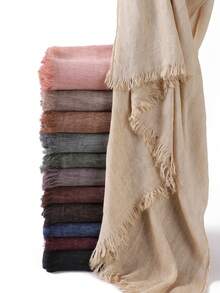 وشاح نسائي بلون أحادي مطوي مزين بشرابات، وشاح رأس يومي عادي، وشاح/حجاب للحماية من الشمس والدفء قطعة واحدة - متعدد الألوان - مشاهدة 2