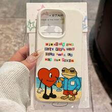 Cute cartoon frog themed phone case for all  models, with beach and heart design, made of soft TPU with anti-drop protection. - Blanco - Ver 2