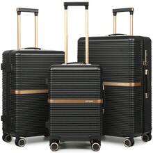 Joyway 3-Piece 20/24/28 Inch Hardshell Luggage Set With Cup Holder, Removable Liner, TSA Lock, Pressure Resistant & Burst-Proof Zipper For Family Travel, Business Trips And Short Getaways - 黑色 - 查看 1