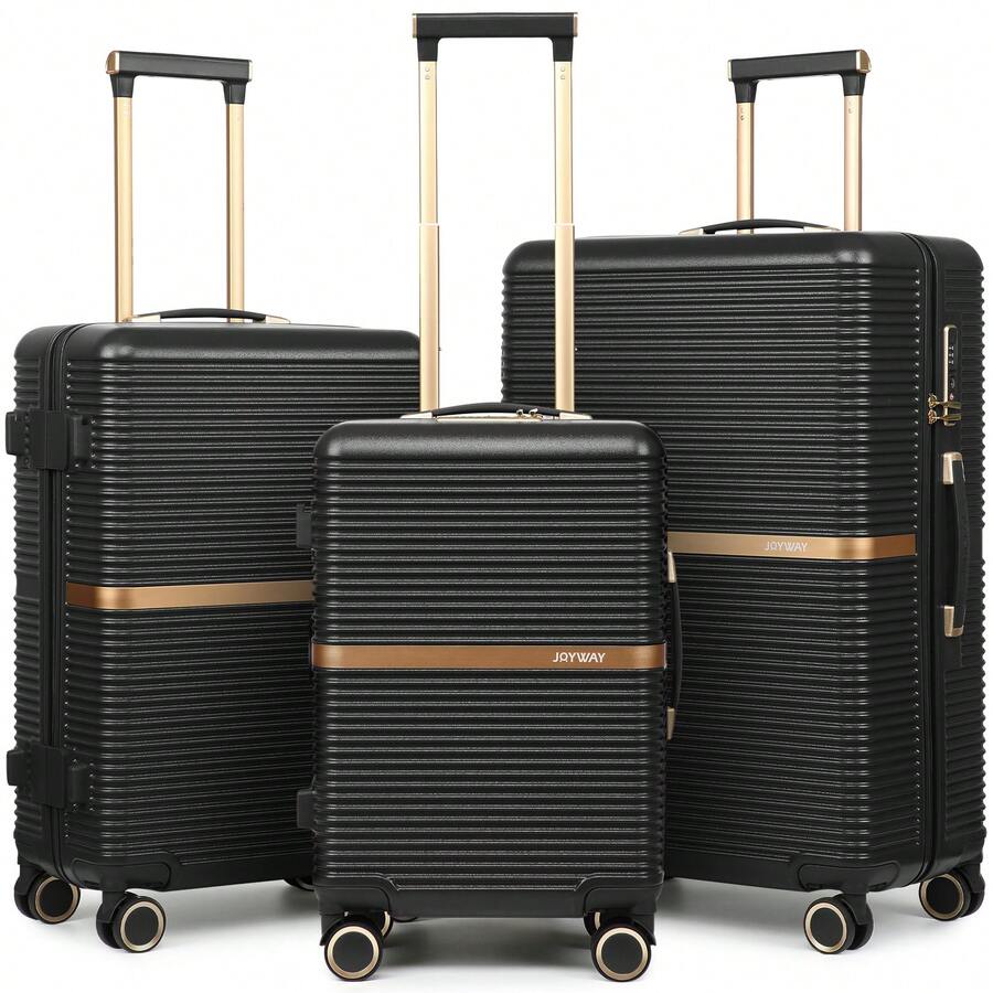 Joyway 3-Piece 20/24/28 Inch Hardshell Luggage Set With Cup Holder, Removable Liner, TSA Lock, Pressure Resistant & Burst-Proof Zipper For Family Travel, Business Trips And Short Getaways - 黑色 - 查看 1