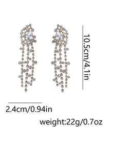 1对精致奢华高端几何线条流苏瀑布水钻合金吊坠耳环（女士款） - 流蘇耳環 - 查看 7