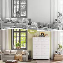 Tall Dresser, Dresser For Bedroom With 14 Drawers, Tall Bedroom Dresser For Bedroom, Large Fabric Dresser With Wood Top And Metal Frame, Mother's Day Decor, Room Decor, Home Decor, Festival Decor - 白色-1 - 查看 8