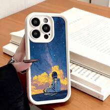 Funda de teléfono de moda, compatible con varios modelos de ,  y , funda de teléfono con diseño de astronauta sentado en un planeta con un cielo al atardecer para modelos de ,  y , protector de teléfono, funda de pareja, regalo para novio o novia, presente de vacaciones, este es un regalo popular para amigos o socios, adecuado para ocasiones de negocios. Duradera, resistente a las manchas y a las huellas dactilares, esta nueva funda para teléfono de hombres y mujeres es un gran regalo. - Negro - Ver 3