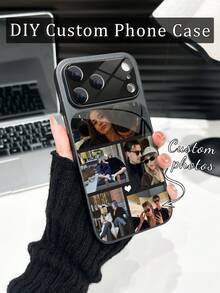 1pc Customized 5-Photo Family/Couple Portrait Tempered Glass Luxury Fashion Large Window Matte Anti-Fall Phone Case, Compatible With IPhone 17/17Pro/17ProMax/17Air/16/16Pro/16ProMax/16Plus/15/15Plus/15Pro/15ProMax/14/14Plus/14Pro/14ProMax/13/13Pro/13ProMax/12/11 - Black - View 1