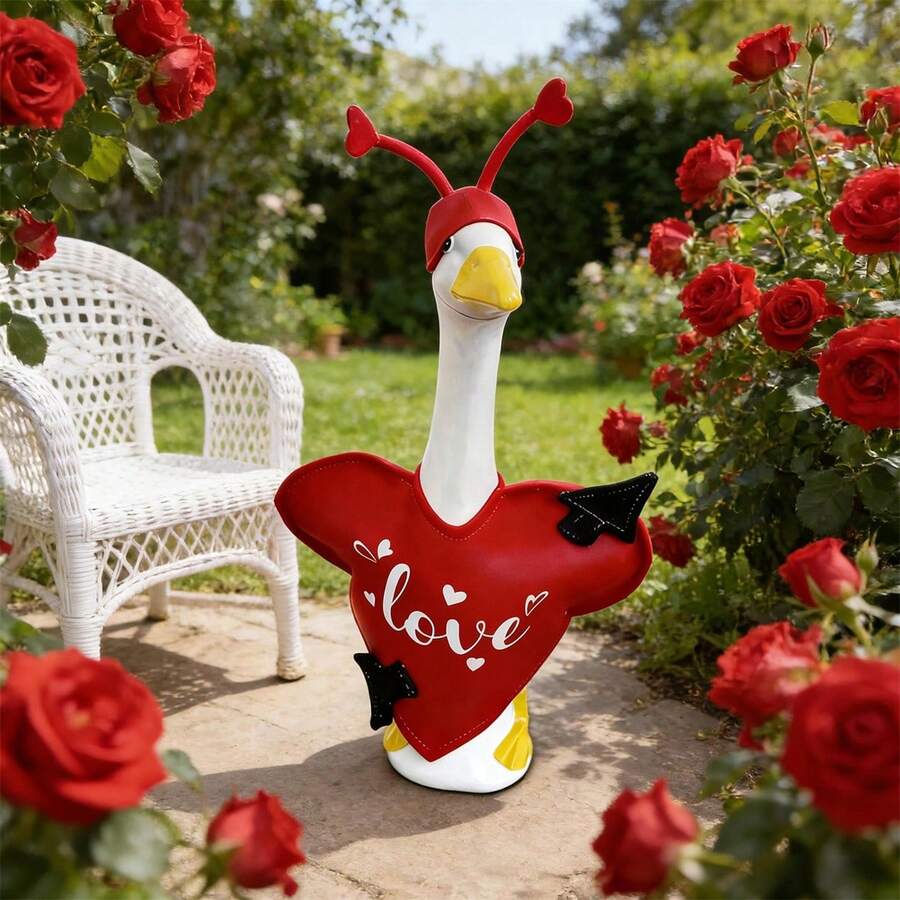 Conjunto de 2 piezas de disfraz de ganso de porche para San Valentín con estampado de letras y corazones, ropa y sombrero - Rojo - Ver 1