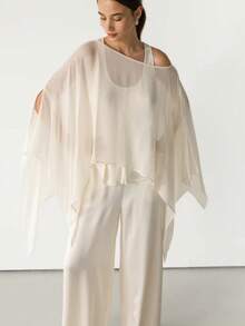Women's Chiffon Capelet Shawls And Wraps For Evening Dress Soft Shawl Top Cape Cover Up Blouse For Wedding/Beach - trắng - Xem 4