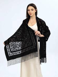 1 chiếc khăn choàng nữ màu trơn bằng nhung dệt jacquard họa tiết lá, có tua rua, kiểu dáng thời trang và thanh lịch, phù hợp cho mặc hàng ngày, dự tiệc và mọi mùa. - nhiều màu - Xem 5