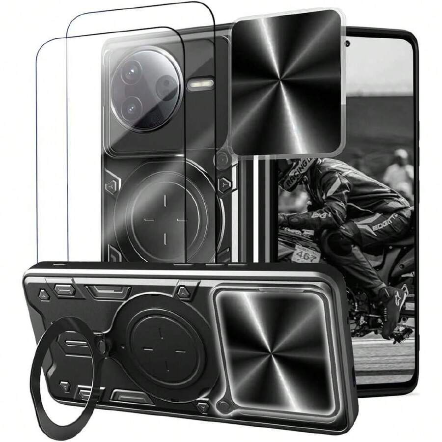 Case For Xiaomi Poco F7 Pro And Redmi K80 5G - With Screen Protector And Built-In Phone Stand - Black, 37317889 - 藕粉色 - 查看 1