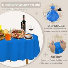 Mantel de plástico desechable D&Z, paquete de 12 manteles azules envueltos individualmente para uso en interiores y exteriores, para llevar, cubierta de mesa de 84" para mesa redonda, ideal para fiestas, picnics, cumpleaños, bodas y cenas - Azul - Ver 4