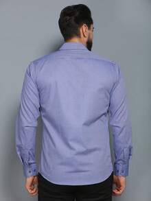 Men's Slim Fit Long-Sleeved Dress Shirt - Blue - View 3