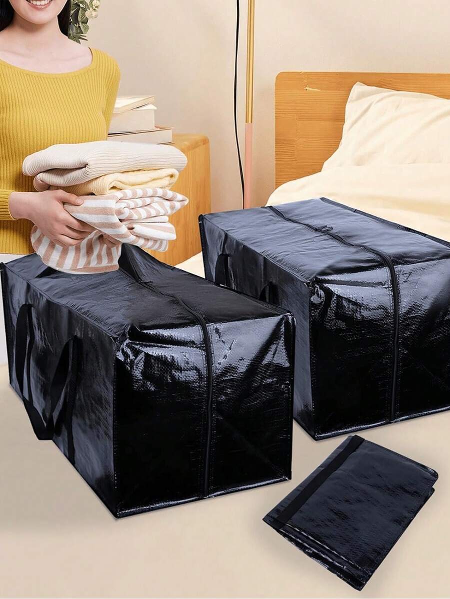 Heavy Duty Solid Color Portable Storage Bag, Large Capacity Mobile Handbag, Oversized Reusable Closet Organization Storage Bag, With Zipper And Sturdy Handle, Suitable For Clothes/Shoes/Blankets/Pillows, Large Capacity Mobile And Organization Handbag, Durable Solution For Mobile/Travel/Storage, Essential For Organized Families And Travel Enthusiasts, Back To School, College Essential, Vacation, Moving, And Back To School Season - Multicolor - View 1