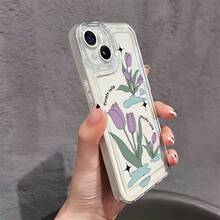 Funda de Teléfono con Patrón de Personalidad de Tulipán Morado para iPhone 16 Pro Max 13 12 16 16 Pro 11 Pro Max 15 14 Plus XS Max 15 Pro 7 Plus 7 15 Pro Max Funda Transparente Espacial Protectora Suave - Colores mixtos - Ver 8