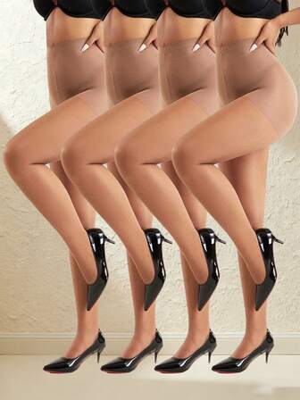 4 par silkeslena tunna strumpbyxor, 20D, hög midja, förstärkt tå, supermjuka och bekväma, slitstarka för vardagsbruk. Sexiga och lockande strumpor, perfekta som jul- och alla hjärtans dag-presenter.