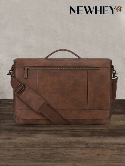 NEWHEY 15.6 Inch Vintage Genuine Leather Messenger Bag For Men, Large Capacity Laptop Shoulder Bag Suitable For University, Work, Business And Office Laptop Bag