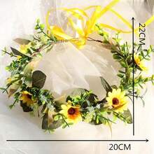 YAZILIND Sunflower Flower Crown – Handmade Yellow Floral Headband With Green Leaves For Summer Festivals, Weddings, And Outdoor Events,16-Yellow - 16-Yellow - 查看 7