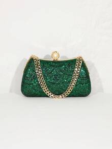 1件 2026新款镶钻晚宴手拿包 新娘婚礼派对手拿包 可拆卸链条晚宴包 女士手提包 - 綠色 - 查看 2