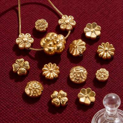 5Pcs Stainless Steel 8MM Flower Beads Flying Saucer Metal Loose Spacer Beads For Bracelets Jewellery Making Materials Needlework