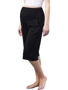 Pantalones capri de maternidad para mujer, pantalones de embarazo suaves con bolsillos - Negro - - Ver 3