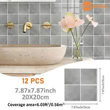 12片装，尺寸为7.87x7.87英寸/11.81x11.81英寸，简约莫兰迪配色家居装饰墙贴。灵感源自瓷砖的2D自粘墙贴。易撕易贴，可移除设计。防水耐磨。适用于客厅、卧室、厨房、餐厅和浴室墙面。装饰墙贴。 - 彩色 - 查看 17