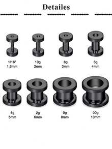 CIZME 2 chiếc khuyên tai nong tai đơn giản bằng thép không gỉ, nút bịt tai dạng ống, kích thước 1.6mm/2mm/3mm/4mm/5mm/6mm/8mm/10mm, kiểu dáng PUNK, trang sức xỏ khuyên tai cho nam nữ, thích hợp đeo hàng ngày, làm quà tặng dự tiệc. - Khuyên tai - Xem 2