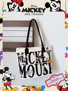 Disney 1个迪士尼官方授权米奇图案单肩包，大容量帆布手提包，拉链封口，通勤包，非常适合青少年、女孩和学生日常/外出/度假使用。