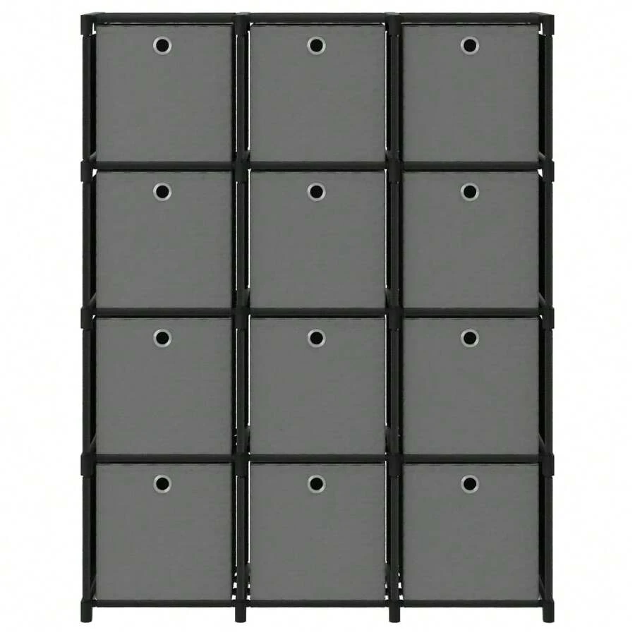 Larryhot Estantería de 12 cubos con cajas tela negra 103x30x141 cm, Fácil de montar, elegante y hermoso, y conveniente para almacenar artículos, es una opción ideal para el almacenamiento y la decoración del hogar. - Negro - Ver 1