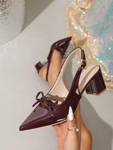 New Fashion Women's Pointed Toe High Heel Shoes, Thick Heel Red Bow Casual Comfortable Shoes