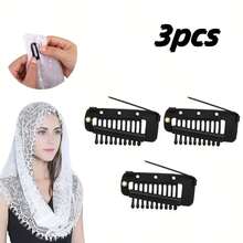 3/8个假发夹 10齿假发夹 DIY发夹 适用于帽子、贝雷帽 用安全别针固定在头发上 弹性夹 - 彩色 - 查看 15