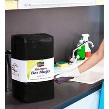 Kitchen Bar Mops, Pack Of 12, 16 By 19 Inches, 1OO% Cotton Super Absorbent Black Towels, Multi-Purpose Cleaning Towels For Home And Kitchen Bars,12Pack,Black - 黑色 - 查看 4