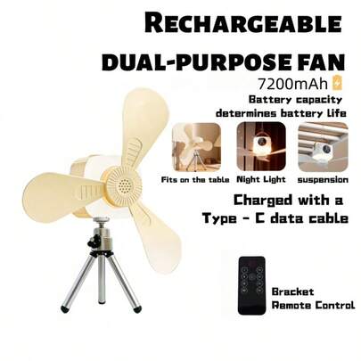 מאוורר תלייה מיני נטען, מאוורר שולחן USB עם תאורת לילה, מאוורר USB קומפקטי נייד לבית, למשרד, לקמפינג בחוץ