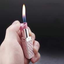 Exquisite And Compact Lipstick Design, Open Flame Lighter, Fashionable Women'S Gas Lighter, Birthday Fun Gift (Excluding Fuel) - Hồng - Xem 1