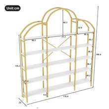 Simple Style Shelving Unit Measuring 170 X 26 X 190 Cm, Made Of Steel Tubing And MDF, With Five Storage Shelves, A Unique Cloud Shape, Easy To Assemble And Clean, Gold And White Finish. - Gold + White - View 8