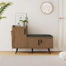 Modern Shoe Bench/Shoe Chest/Seat With Three Storage Doors, Asymmetrical Metal Handles And Multiple Storage Levels – Dimensions: W100/D34/H69 Cm - Warna alami - View 4