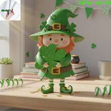 Irish Leprechaun Figurine Holding Shamrock Design Cute Green Gnome Decor - Adorable Irish Style, Sturdy Craft, Perfect For Desktop, Home  Yard Decor, Ideal For St. Patricks Day Celebrations - 薄荷綠 - 查看 1