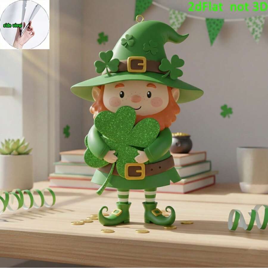 Irish Leprechaun Figurine Holding Shamrock Design Cute Green Gnome Decor - Adorable Irish Style, Sturdy Craft, Perfect For Desktop, Home  Yard Decor, Ideal For St. Patricks Day Celebrations - 薄荷綠 - 查看 1
